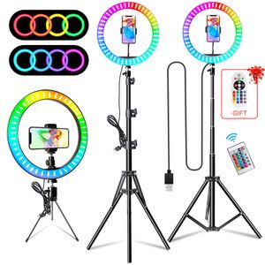 Oświetlenie 10 Cal lampa pierścieniowa Rgb 16 kolorów Rgb Selfiestick statyw ze zdalną migawką statyw Con Aro De Luz do lampy strumieniowej Youtube