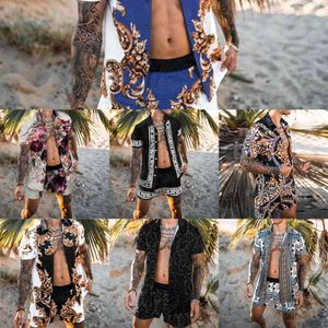 Hawaiian Mens Utskrift Set Kortärmad Sommar Casual Floral Shirt Beach Two Piece Suit 2021 New Fashion Men Set M-3XL X0702