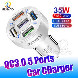 35W Quick Charger QC3.0 5 USB Ports Universal Phone Car Charger Auto Power Adapters for iPhone Samsung Xiaomi izeso