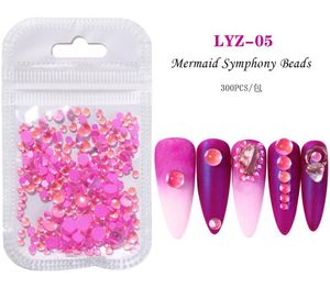 Qualidade Rosa Vermelha Nail Art Decorações 300 Pcs Flatback Beads Aurora Rhinestone Para Unhas Mix Tamanho Sereia Sinfonia Iridescente Gems Pearl Stones