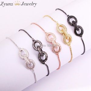 Charm Bracelets ZYZ325 CZ Micro Pave Three Hoops Chain Shaped Connector Cubic Zirconia Oval Link Connector