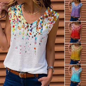 Women Summer Floral Print Vest Top Fashion Sexy SleevelLoose Blouses Shirts Casual O Neck Pullover Streetwear X0507