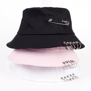 Fitted Hat Solid Color iron pin rings personality Bucket Hat cap for unisex women men cotton fishermen caps factory sells direct