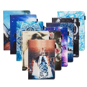 Tecknade läderfodral för Samsung T500 T505 T860 T280 T375 T580 T590 T510 T720 T290 T295 P205 Tiger Butterfly Panda Cat Tower Flow Flip ID Card Cover