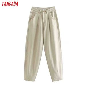 Tangada Mode Frauen lose Mom Jeans lange Hosen Taschen Reißverschluss lose Streetwear weibliche Hosen 4M58 210609