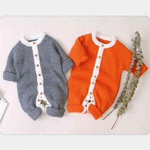 Baby Boys Girls Pure Color Long Sleeve Rompers Clothes Autumn Winter Boy Girl Kids Knitting 210429