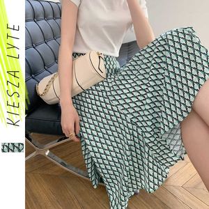 summer skirt retro plaid high waisted slim mid length A line office lady fashion female boho beach faldas mujer 210608