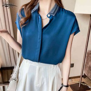 Summer Satin Shirt Loose Thin Tops Chic Mesh Collar Women Simple White Plus Size Blouse Camisas Mujer 13897 210521