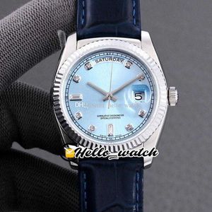 Designer Watches 36mm Day-Date ETA2836 Automatyczny Zegarek męski 118138 118139 Diament Ice Blue Dial 316L Stalowa skrzynka Skórzana Pasek HWRX 10 Rabat