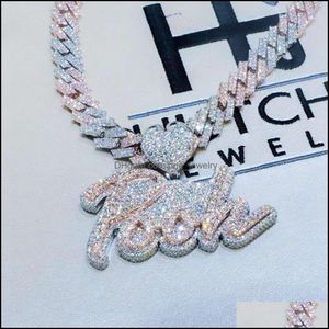 Hip Hop Iced Out Jewelry Cuban Link Diamond Letter Custom Necklace Women Drop Delivery 2021 Pendant Necklaces Pendants Ahsag