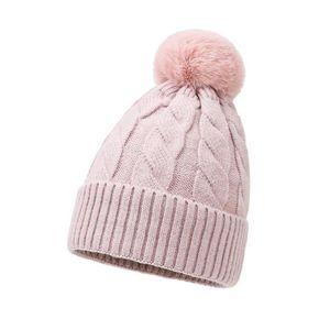 Beanie / Kafatası Kapaklar Kadın Kış Şapka Kalın Peluş Içinde Pom-Poms ile Örme Beanie Kadın Sıcak Kayak Açık Flanş Büküm Kadın Için