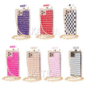 Bling Diamond Chain Lanyard Luxury Designer Cases para iPhone 11 Pro Max para 13 promoque 12 Mini XR XSMAX XS SE2 7 8 Plus 6S Rhinestone Celular caso