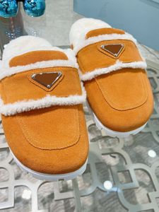 Maomao women's half slippers frosted leather two color warm and comfortable triangle logo design Baotou slipper