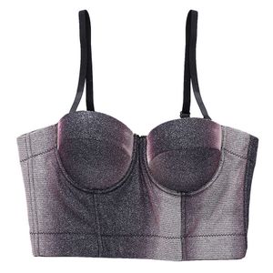 Push Up Bralette Gradient Shine Nightclub Party Short Sexy Top Female Crop Top Women Harajuku Camis Tops med inbyggd BH 2021 X0726