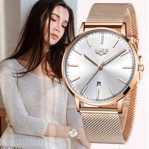 LIGE Data de Luxo Relógio Mulheres à Prova D 'Água Rose Gold Malha Cinto Senhoras Relógios de Pulso Top Marca Bracelete Relógio Relogio Feminino 2020