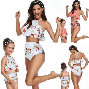 Women's Swimwear Mother And Daughter Family Parent-child Ruffled High Waist Bikini Children's