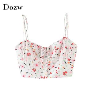 Sexy Spaghetti Strap Beach Topy Print Bow Tie Club Party Krótkie Camis Lady Backless Bodycon Tank Top Female Summer Vetement Femme 210515