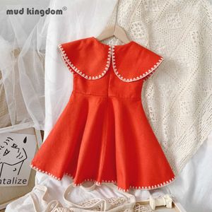 Mudkingdom toddler barn flicka höst jumper klänning Peter pan krage för våren mode 210615