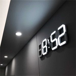 3D LEDの壁掛け時計モダンなデザインデジタルテーブル時計警報のナイトライトのSaat Reloj de Pared Watchの家の居間の装飾210930