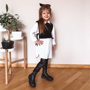 Gooporson Fashion Korean Little Girls Clothes Vest&long Sleee Shirt-dress 2 Pieces Spring Cute Teenagers Children Outfits Set 211025