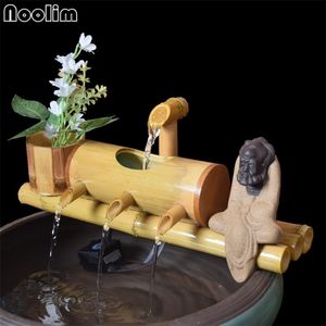 Bambu akvariumvattenåtervinning Feng Shui Dekoration Tube Fountain Stone Trough Filter Office Desktop Inredning 211101