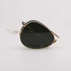 Moda Katlanır Güneş Kadınlar Bayan Çift Köprü Pilot Sunglass Vintage Erkek Güneş Gözlükleri Eyeware Kadın Erkek UV Koruma Lensleri Ile En Kaliteli Deri Kılıf