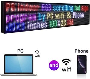 P6 WiFi屋内LEDディスプレイスクリーン40x9インチフルカラーRGB LED記号ワイヤレスおよびUSBプログラマブルローリングメッセージ