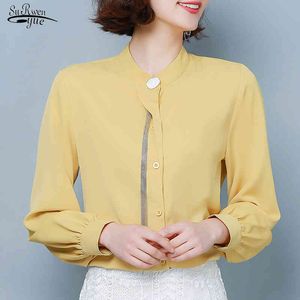 Blusas Mujer de Moda Spring長袖ソリッドブラウス女性OLシフォンカーディガンプラスサイズのシャツトップス服8330 50 210508