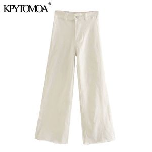 KPytomoa mulheres chique moda cintura alta calças jeans retas vintage zíper voar bolsos feminino torrous pantalones 210715