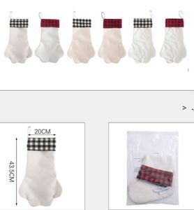 DIY Sublimation Blanks Dog Paw Christmas Stocking Plaid Linne Palm Socks Presenter Bag Xmas Tree Pendant Oranment LLD10326