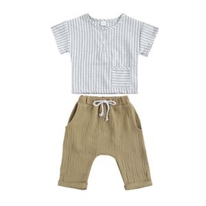0-3Y Summer Toddler Born Infant Baby Boy Clothes Set T-shirt a righe Pantaloni morbidi Casual Ragazzi Abbigliamento Abiti 210515