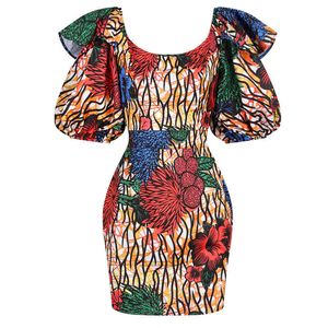 Obst Druck Frau Kleid African Dashiki Casual Schmetterling Laterne Hülse Frauen Kleider Böhmischen Vintage Hohe Taille Sexy Rock 210524