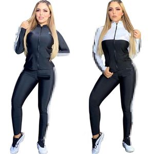 Utsökt tracksuits tvådelade kostymer mode casual sport kvinnors trend står upp krage smal två stycken kostym vår