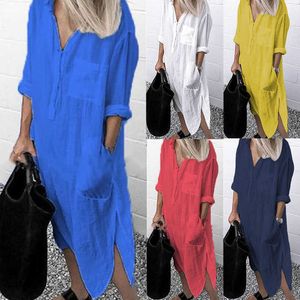 Frauen Kleider Langarm Sommer Damen Frühling DrCasual Strand Elegante Büro Dame Weibliche Tunika Robe Arbeit Vestidos Plus Größe X0529