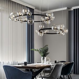 Nordic Black LED Chandelier lamps 7/10 Glass Bubble Lampshade Dining room Cloth Store Hanging Lighting G9 Bulb