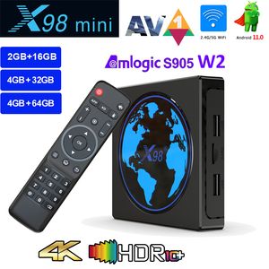 X98 Mini Android 11.0 TV Kutusu Amlogic S905W2 4GB 64GB veya 32GB 4K Akıllı Medya Oynatıcı 2.4G 5G WiFi Destekler BT Airplay DLNA Miracast Set Üst Kutu 2G 16G Benzersiz Aydınlatma Etkisi