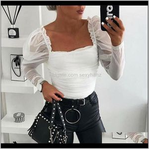 Abbigliamento donna Abbigliamento Drop Delivery 2021 Puff Sexy Tulle Camicette Donna Manica lunga Top Camicie bianche senza schienale Blusa Autunno Streetwear Fi