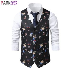 Glad julpost Väst för män Märke 3D Snowmen Print Waistcoat Mens Xmas Party Prom Kostym Navidad Chaleco Hombre 210522