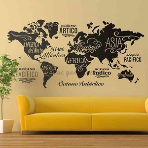 Grande mappa del mondo adesivo contorno mappa del mondo adesivo casa camera da letto soggiorno arredamento adesivo rimovibile vinile murale B2-022 210705