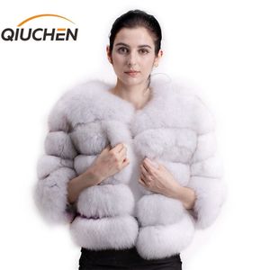 Qiuchen PJ1801 도착 여성 겨울 진짜 여우 모피 코트 두꺼운 모피 여성 겨울 재킷 210927