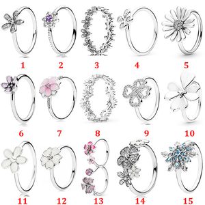 Spring Collection Butterfly Flower Ring 925 Sterling Silver Lucky Four-Leaf Clover Open Rings för Kvinnor Mousserande Daisy Flower Crown Ring Anillos Smycken