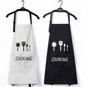 Aprons with Front Big Pocket Waterproof Oil Proof Kitchen Knife Fork Print Apron Cooking Baking Household Cleaning Tools SN2645