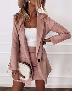 Ninimour Spring Autumn Plain Pocket Design Blazer Coat & Skirt Set 2 Piece Office Lady Jacket Skirt Suits Sold Separately Women 210415