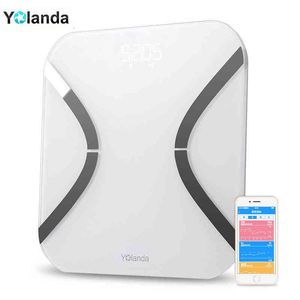 Hot Yolanda Smart Weight Body Fat Scale Balance Digital Badrum Vägning BMI Vågar Golv Hushålls elektronisk Bluetooth SCALE H1229