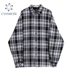 Black Plaid Blouses And Shirts For Ladies Stylish Streetwear Boyfriend Long Sleeve Spring Blusas Mujer Harajuku Tide Tops 210417