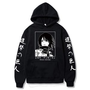 Ataque no Hoodie Titan Anime Mikasa Ackerman Impresso Suéter Casual Hoodie Roupas Harajuku Y0809