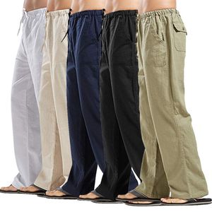 Mens Pants Cotton Linen Trousers Casual Sports Running Pant for Summer Joggers Solid Straight Loose Male Streetwear