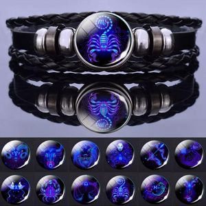 Luminous 12 Zodiac Signs Constellation Charm Bracelet Men Women Fashion Multilayer Weave leather Bracelet & Bangle Birthday Gifts