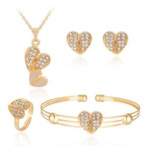 Cristal Amor Coração Pingente Colares Ear Stud Jóias Conjuntos CZ Zircon Pulseira Conjunto Para Acessórios De Casamento De Promoção