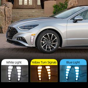 2PCS Dynamic Turn Yellow Signal Car DRL Lamp Waterproof LED Daytime Running Light For Hyundai Sonata 2020 2021